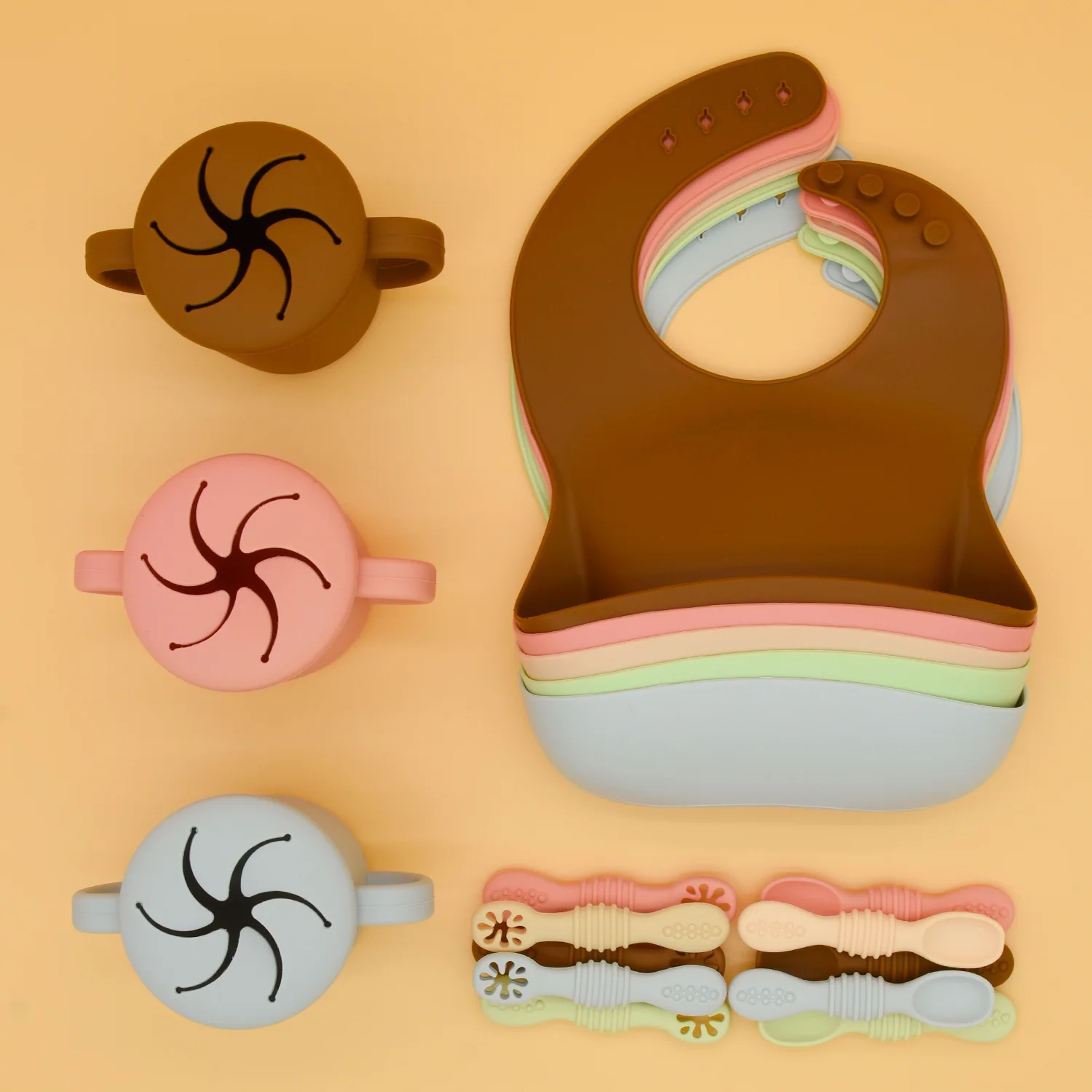 Wholesale Eco Friendly Silicone Snack Cup Baby Food Container Toddler Silicone Baby Snack Cups with Lid