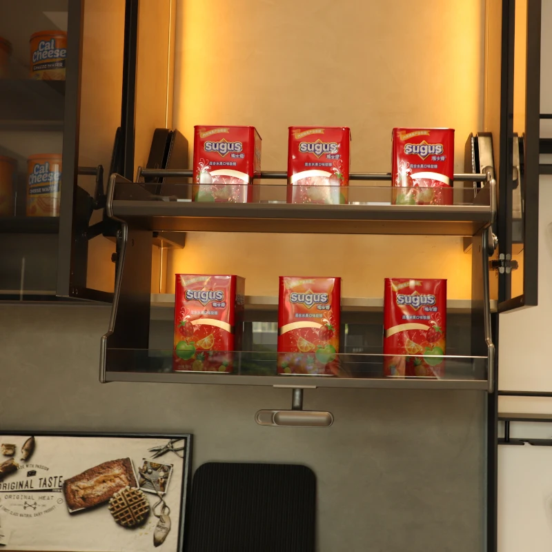 Customization adjustable hanging bracket motorized kitchen cabinet lift vertical spice drawer organizer