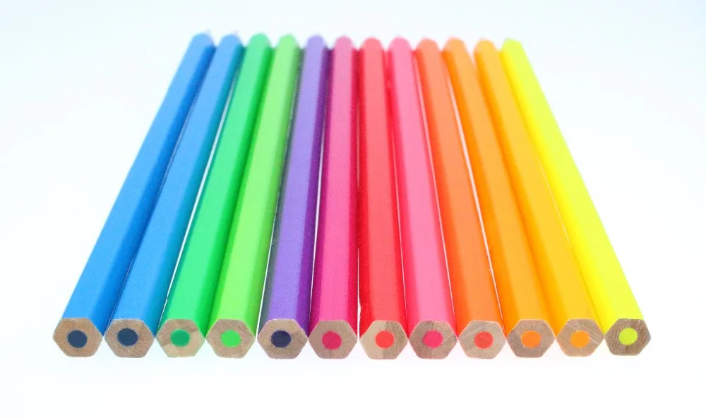 Full Length Standard 7' Customized logo 12 Pcs Neon Body Wooden Color Pencil Set in Paper Box