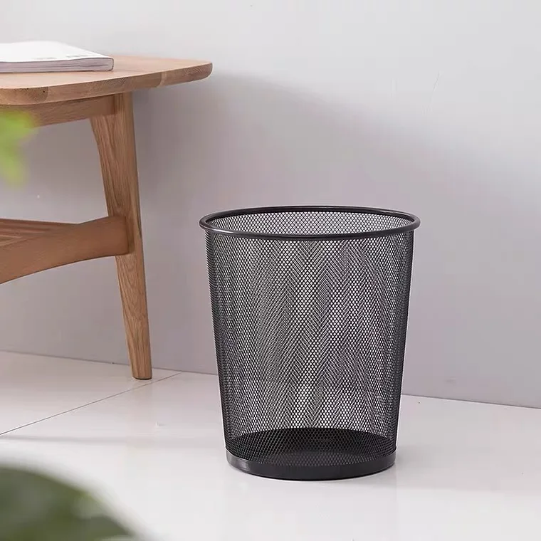
New Design Modern Home Indoor Black Metal Mesh Restaurant Waste Trash Can 