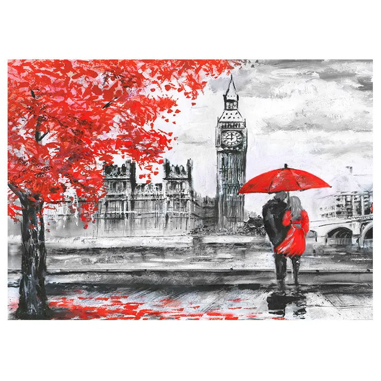 Street Couple Tower Tree Flower Custom Full Drill Rhinestones DIY Canvas Shiny Diamond Beads Paintings S2F2408