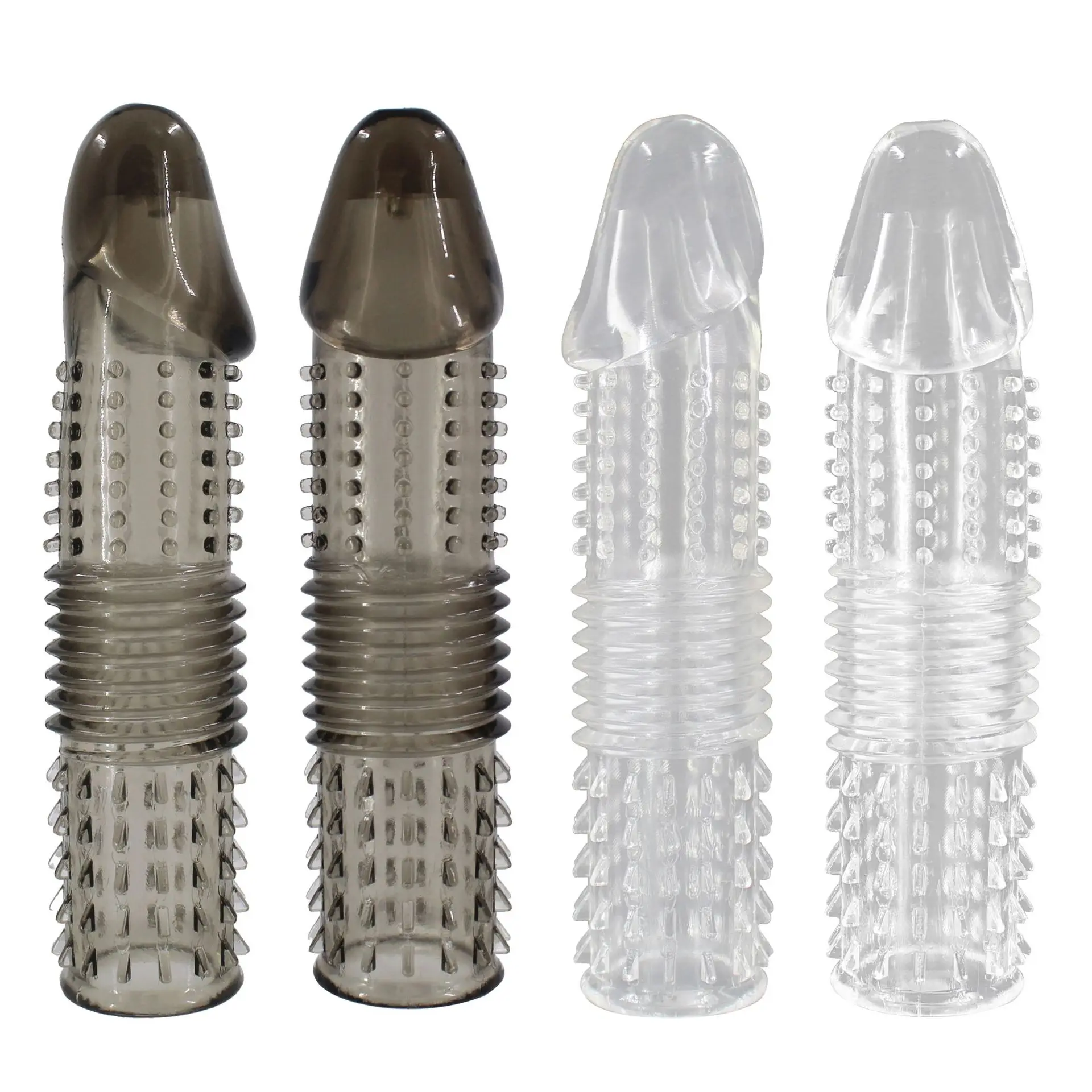 Male transparent penis cap with large particles of fangs cap lengthens and thickens