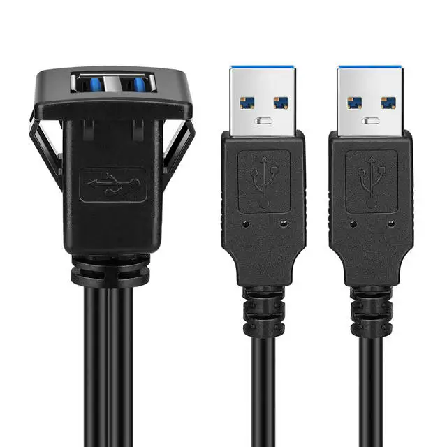 12V 24V Surface Panel Car Dashboard Square Flush Mount Dual Usb Extension Cable Usb For Car Dashboard