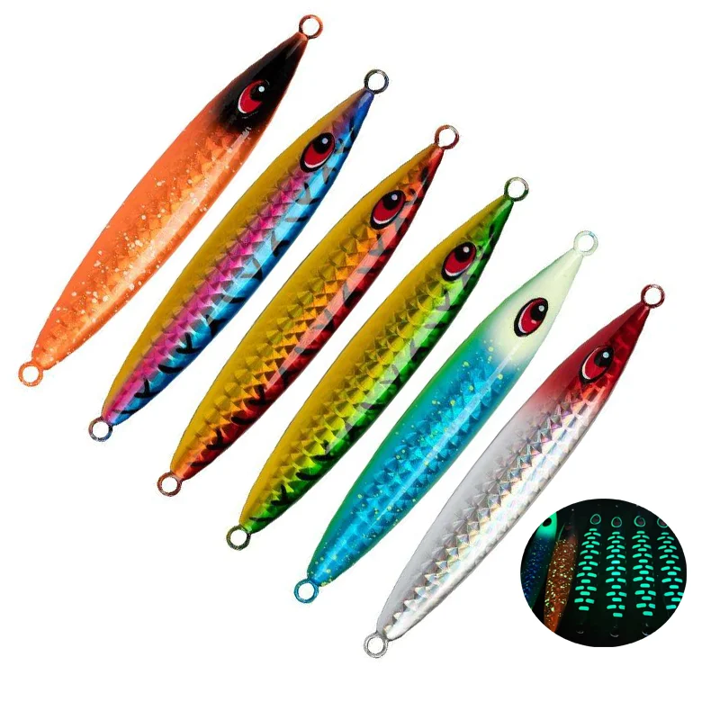 wholesale New 250g 300g 400g 500g 600g Deep Sea Slow Pitch Jigging Lure Uv Glow Metal Fast Jig Lure Saltwater Fishing lures