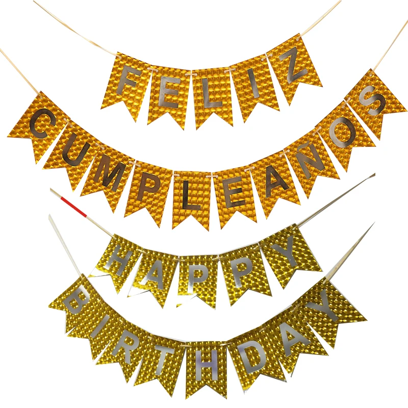 Wholesale English &Spanish 3D Fishtail Birthday Banners Party Decoration Birthday Banner