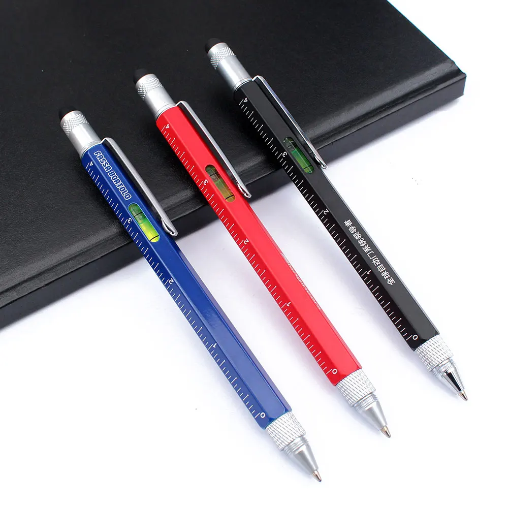 Good quality metal hexagonal multi tool pen screwdriver touch stylus with level ruler screwdriver pens metal