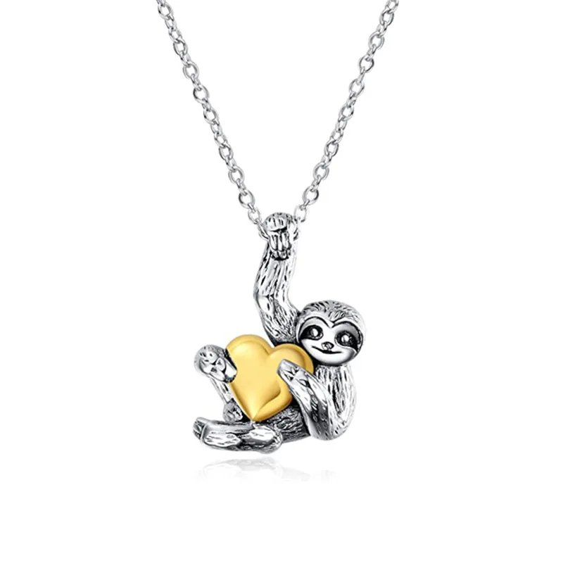 Cute silver sloth pendant necklace Fashion gold heart sloth earrings Ladies girls animal jewelry gift
