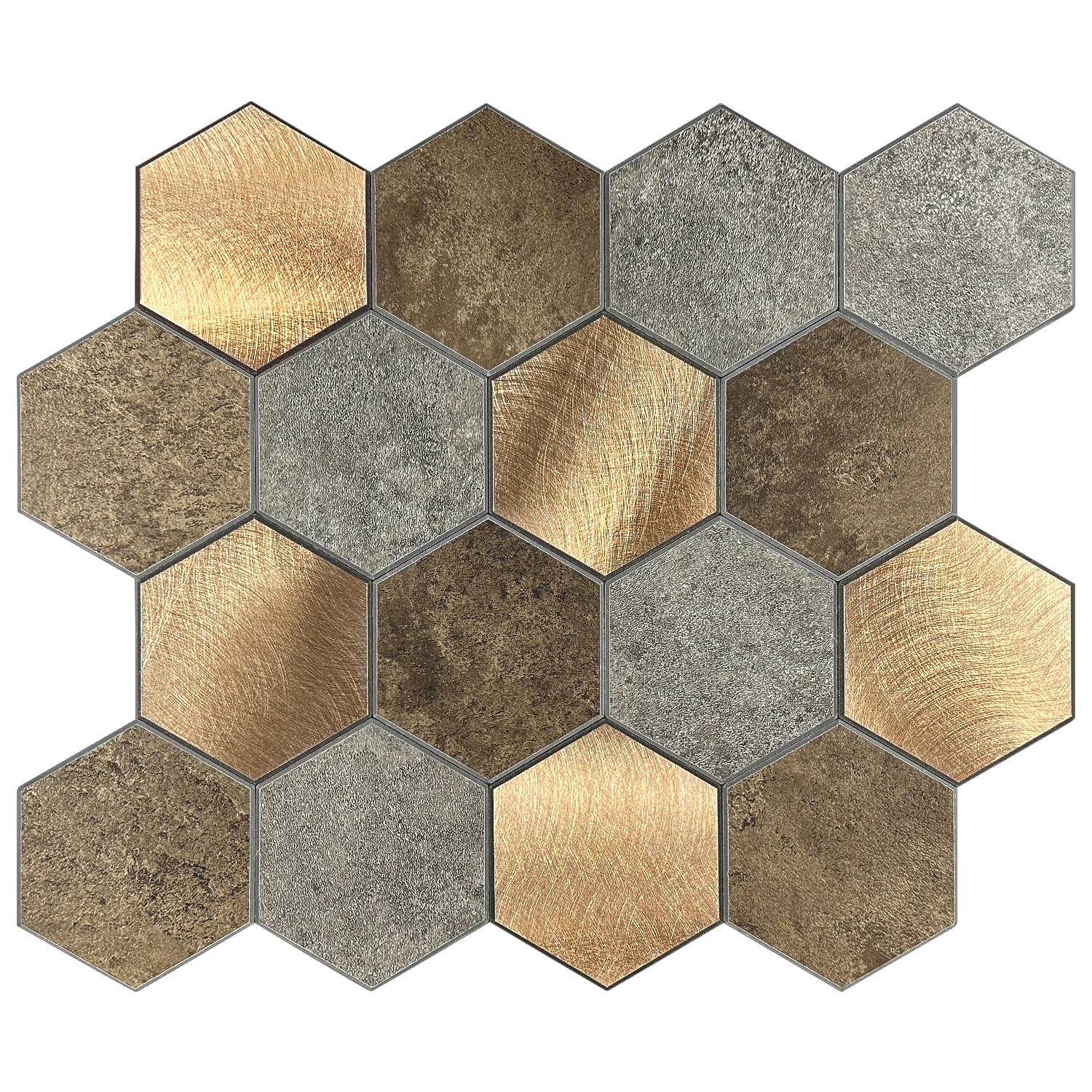 New Trends Easy Home Wall Decoration Peel and Stick Hexagon Metal and PVC Tile Self Adhesive Mosaic