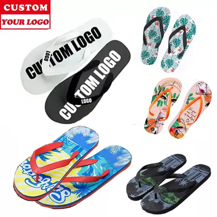 Personalized Designer Custom Printing Logo Summer Flip Flops for Men Anti Slip Unisex Comfortable Beach Flip-Flops Slippers