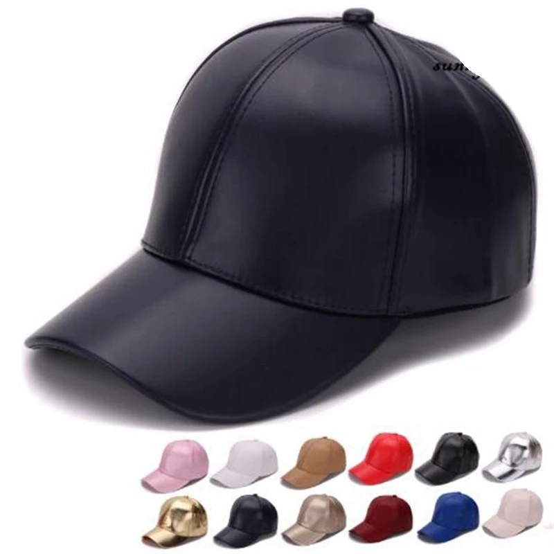 Unisex Men Women pu Leather Baseball Cap Snapback Outdoor Sport Adjustable Fashionable Hat