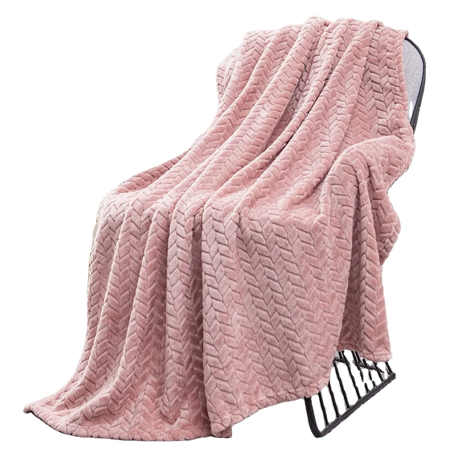 cheap factory supply custom wholesale chevron texture Jacquard Embossed polyester microfiber coral flannel fleece blanket throws