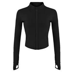Zipper Long Sleeve Yoga Jackets Sports Yoga tops Womens Running Coat Workout Wear Gym Fitness Sportswear Apparel