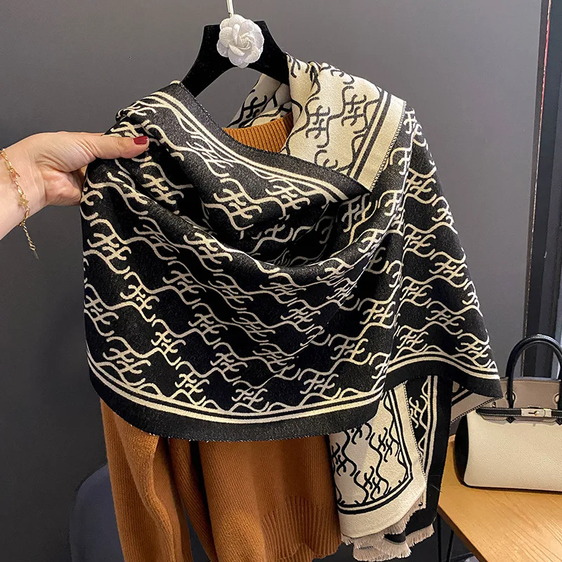 New Fashion Fall Winter Outside Ladies Warm Shawls And Scarves Pashmina Women Elegant Flower Pattern Double-Side Cashmere Scarf