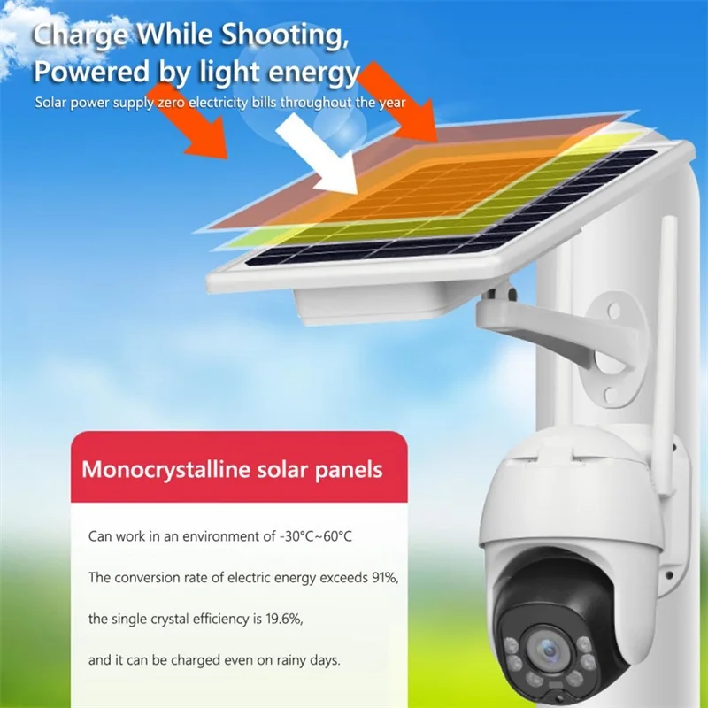Solar security camera light surveillance cameras wireless PTZ security camera for home work with solar