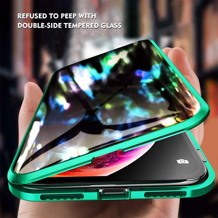 Double Side Clear High Quality Explosion-Proof Tempered Glass Anti-Peep Magnetic Phone Case For Iphone 11 Pro Max