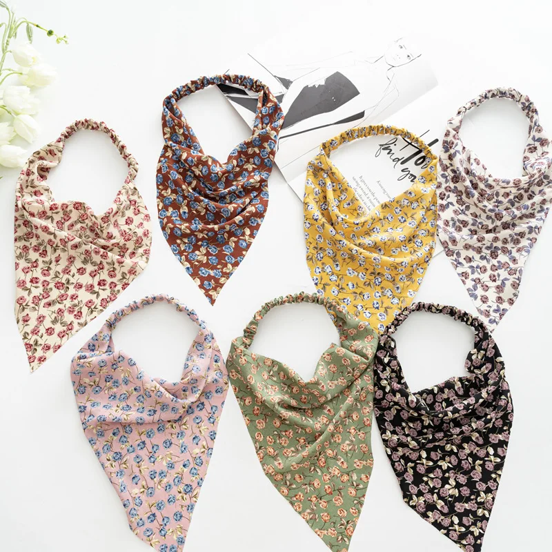 Fashion Printting Hair Scarf Bandanas Scrunchies Vintage Triangle Elastic Headband HairBands Headwrap Accesories