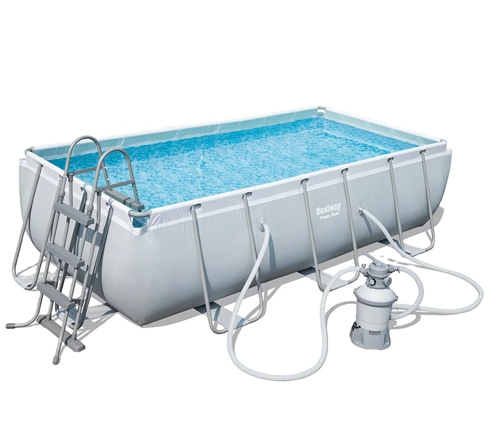 Bestway 56456 Rectangular Steel Frame Outdoor Above Ground Swimming Pool Set