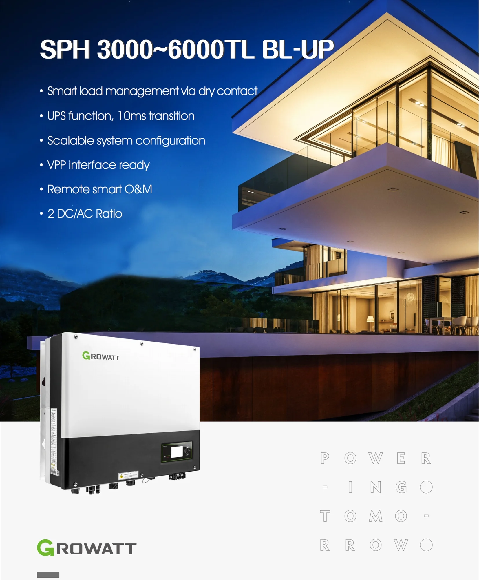 Single Phase hot sell Growatt SPH 6000TL BL UP hybrid solar power inverter for house