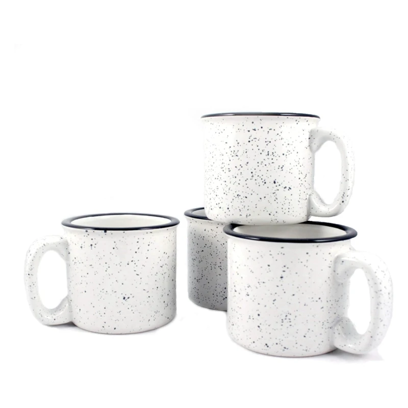 Speckled Design Set of 4 Ceramic Campfire Mug 15oz Large Capacity Double wall camping  mugs
