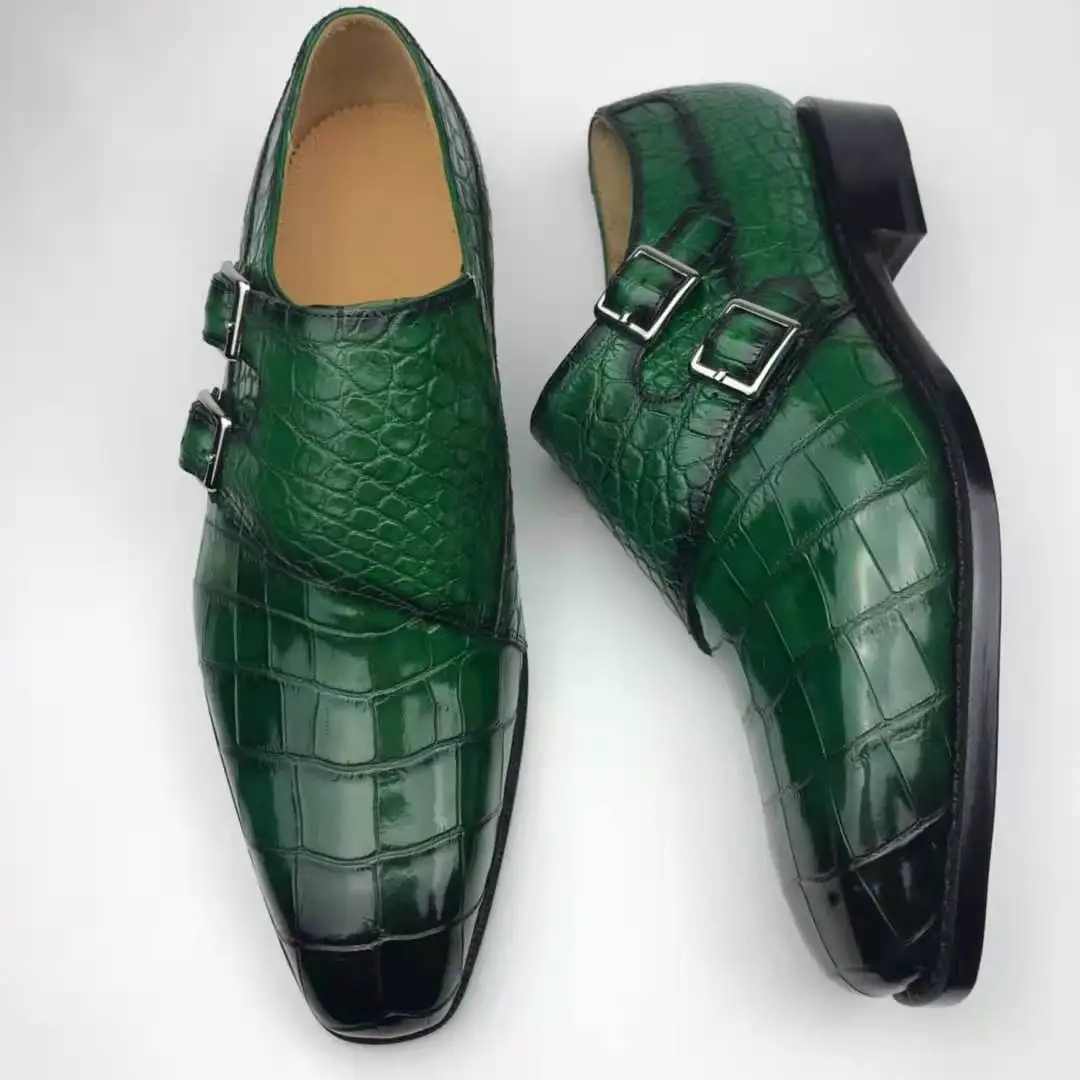 Factory Price Alligator mens shoes classic Wedding luxurious shoes man Handmade Monk Strap Crocodile Leather Men Dress Shoes