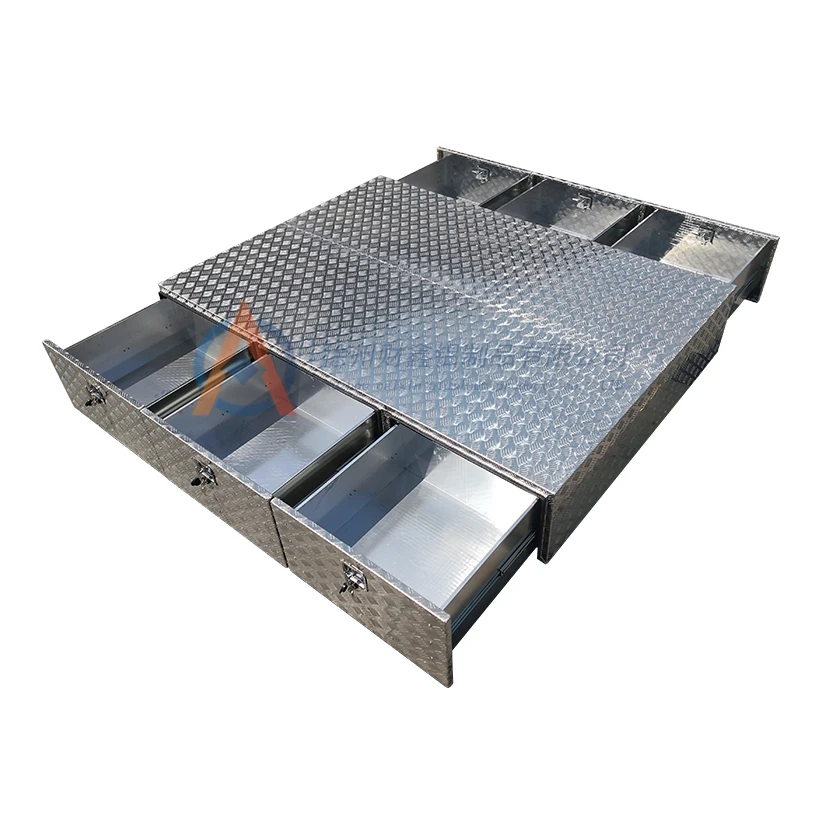 Shelf and Drawers for Trailer and Pickup Sliver Aluminum Storage Truck Tool Box