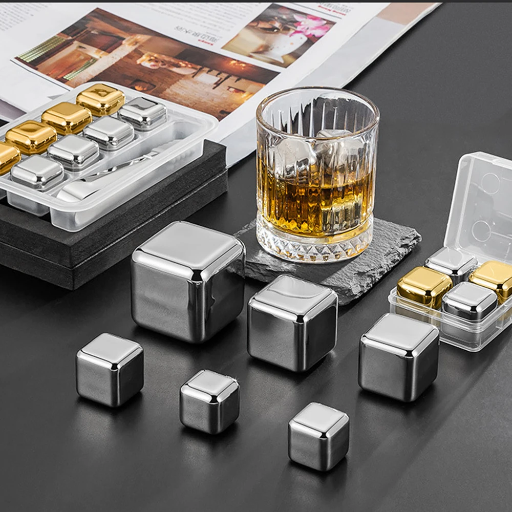 In Stock Metal Ice Cube For Drinking Whiskey Stones Ice Cubes Reusable For Coolers Food Grade Stainless Steel Whiskey Ice Cubes