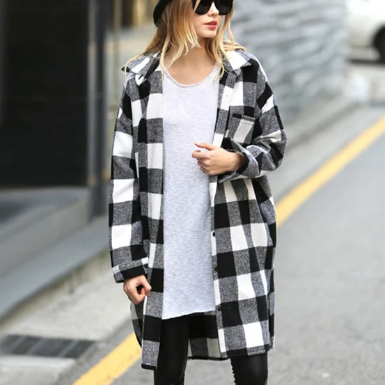 
new wholesale women casual cotton flannle oversize long plaid shirts 