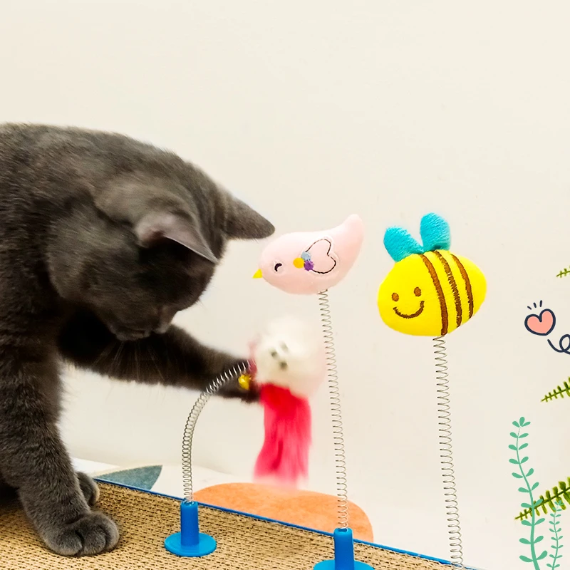 Wholesale Pet Teaser Wand Cat Feather Toys with Loud Bell  Interactive Toys Cat Charmer Wand With Spring Stick to Scratcher