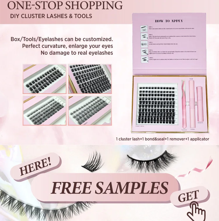 Custom Logo DIY Lash Extensions Kit Pre-cut Lashes Wholesale Fluffy Cluster Lashes Kit