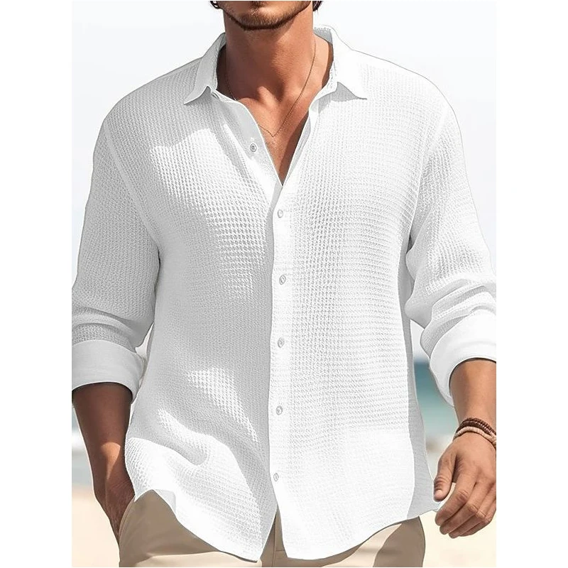 Camisas poliester на заказ вафли термальная рубашка с длинным рукавом с лацканами рубашка кардиган на пуговицах Рубашка