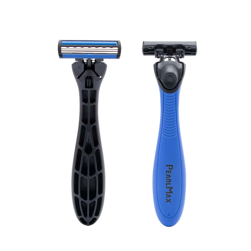 PearlMax Hot Sale Rubber Handle Safety Razor Dual Colors Head Man Stainless Steel Triple Blade Razor Barber Cheap 3 Blades Razor