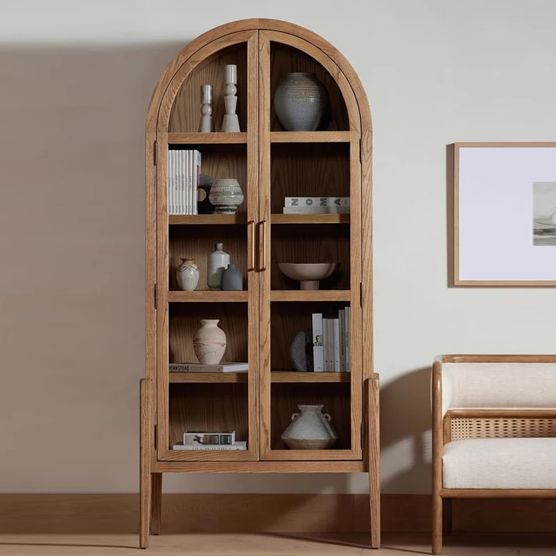 American solid wood antique cabinet living room home black arch decorative cabinet glass door dustproof locker custom