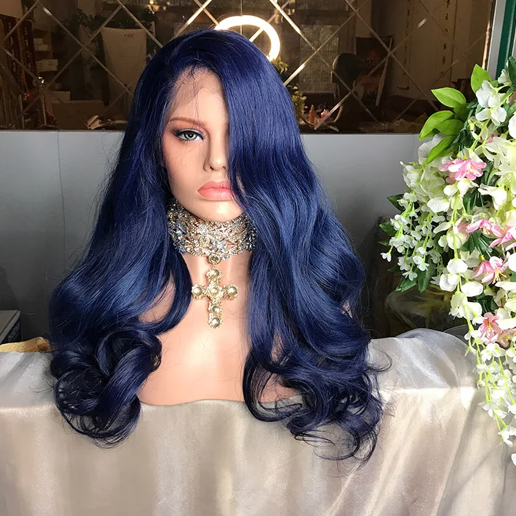 Дизайнерские синие натуральные волосы 13*4/13*6, волнистый парик на сетке, предварительно выщипанные волосы, бесклеевые бразильские волосы, парики из красочных человеческих волос