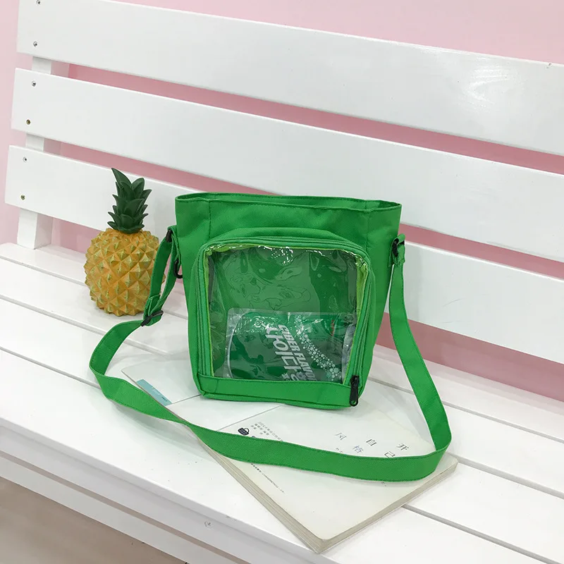 
Wholesale Plain Style Small Square Shape Canvas Shoulder Transparent Window Crossbody Clear Ita Bag For Girls 