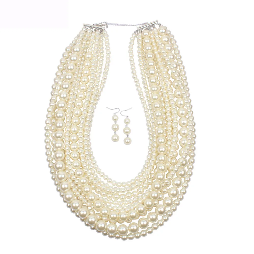 Fashion accessories wholesale multilayer pearl exaggerated long sweater chain necklace for female
