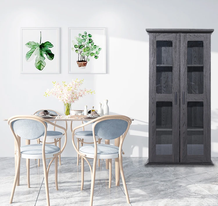 Home Office Bookcase Wooden Storage Book Rack Display Cabinet Modern Library Book Shelf with Glass Door