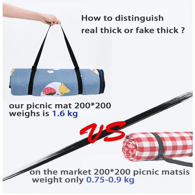 Washable Roll up Picnic Blanket Custom Mat with Leather Strap Handle Canvas Foldable Padded Large Beach Mat Rug Camping Mat