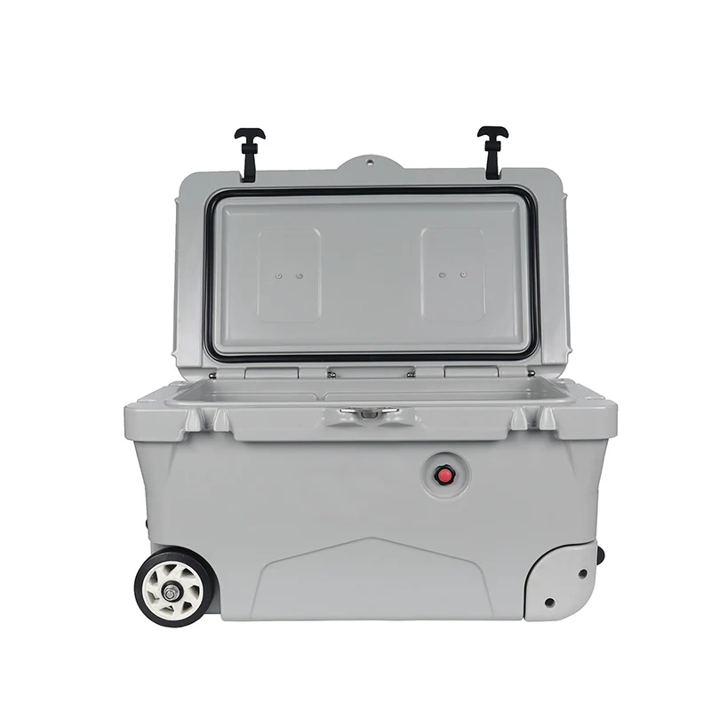 Wholesale new style outdoor multipurpose large capacity portable plastic fish hard cooler box with wheel