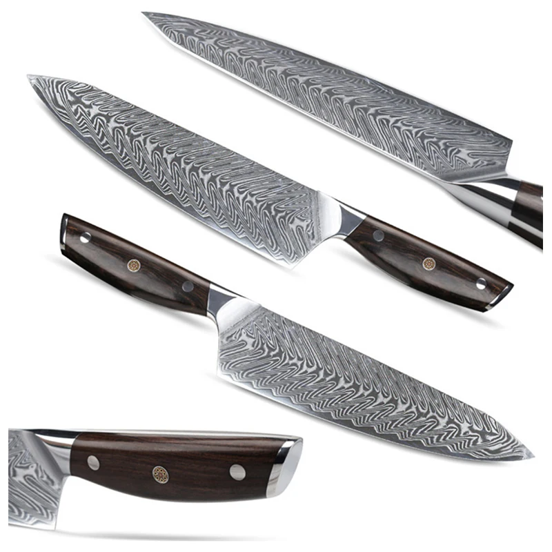 High Quality 8 Inch VG10 Damascus Steel Chef Knife with Ebony Wood Handle Carbon Steel Kitchen Knife
