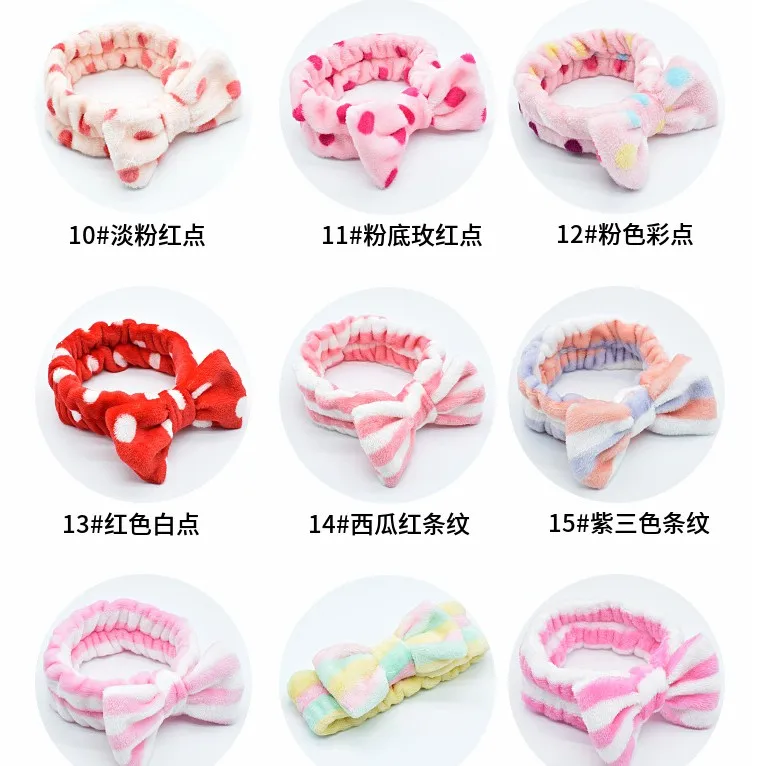 Facial Makeup bow  knot head wrap Soft Coral Fleece Cosmetic Headband for Women Girls Bow Hair Band Head band