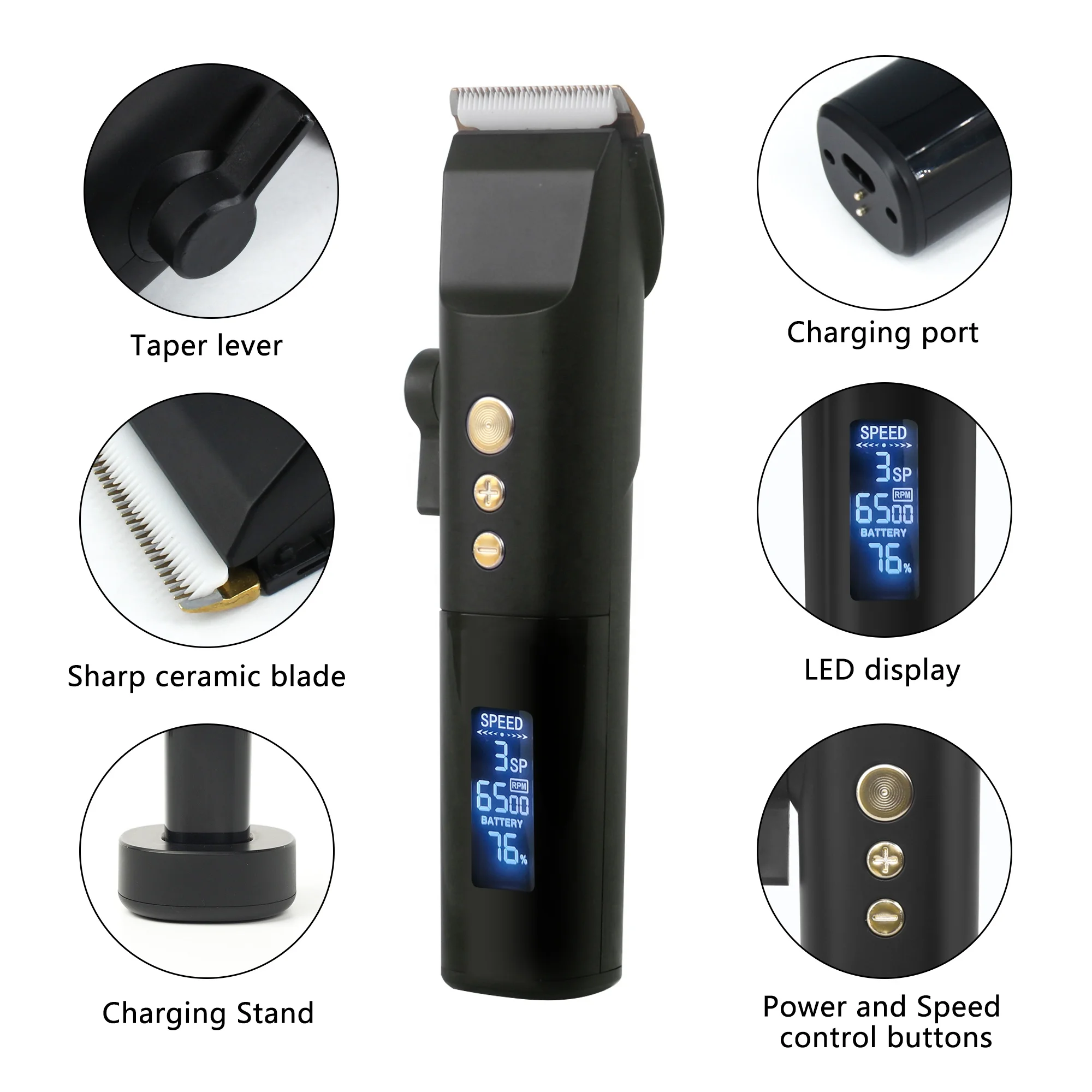 2021 New Model Professional Hair Clippers LCD Cordless Hair Trimmer for Men Hair Cutter Machine