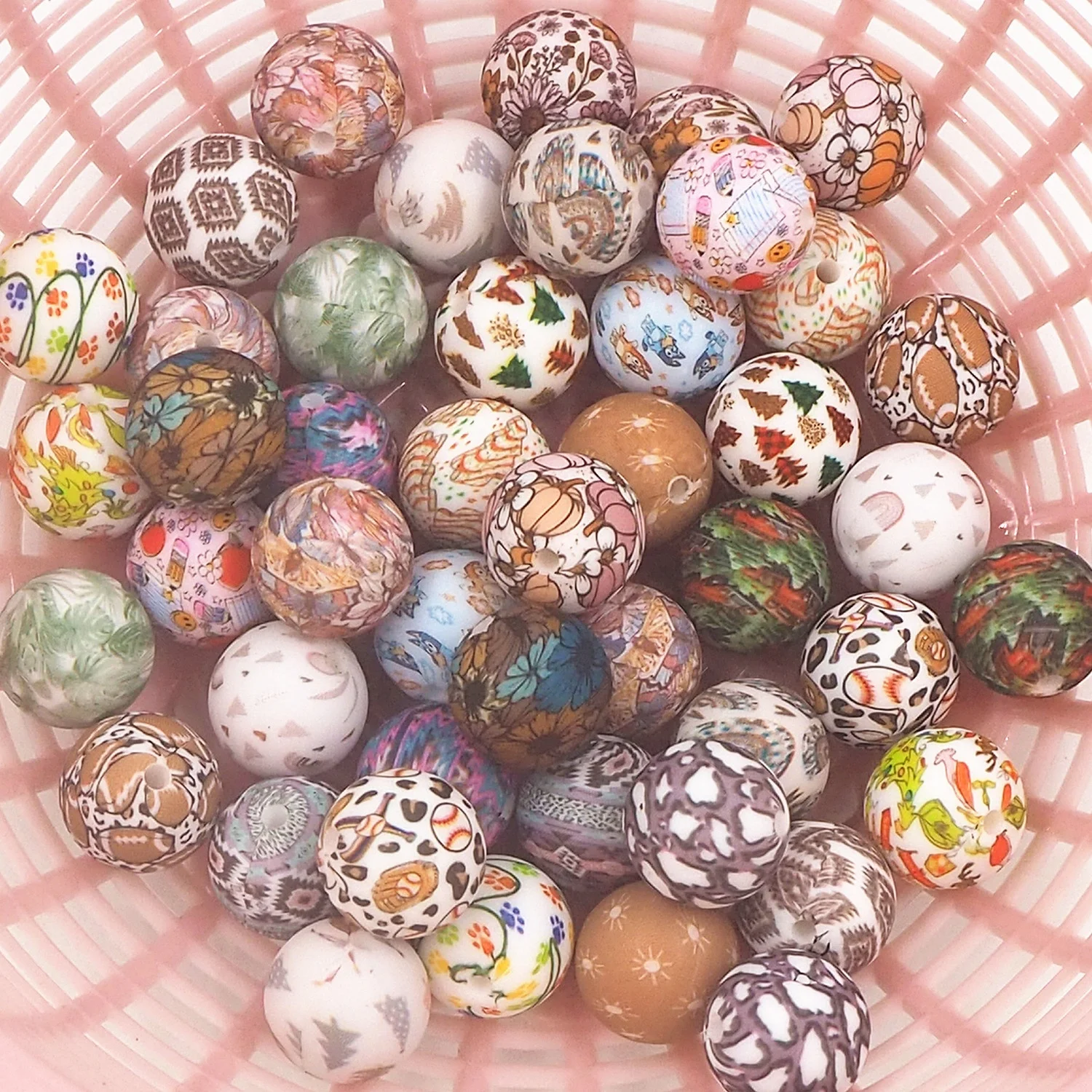 Модные Легкие шнурки аксессуары для ручек детей прорезывания зубов круглые силиконовые свободные шарики на заказ 15 мм с принтом