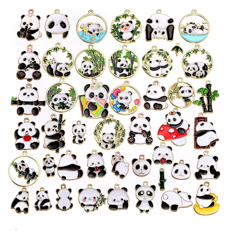 45 Styles Alloy Enamel Charm Cartoon Chinese Panda Bamboo Pendant Earrings Necklace DIY Designer Jewelry Accessories W222