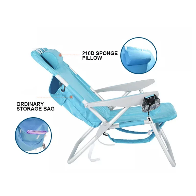 Уличный легкий алюминиевый складной пляжный стул с 3 откидными позициями