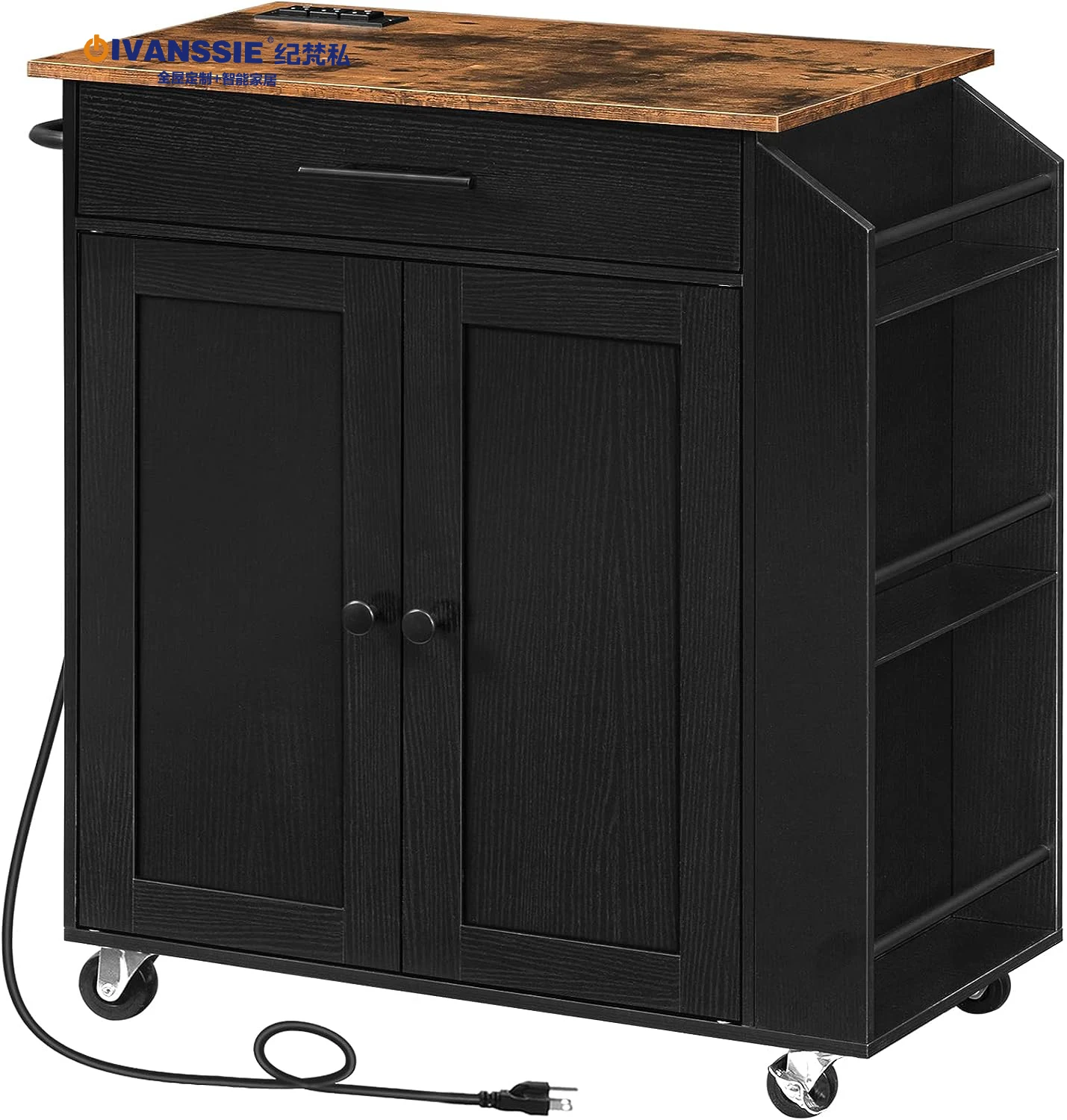 Kitchen Island  & carts with Power Outlet, Kitchen Storage Island with Spice Rack and Drawer Rolling with Wheels for home