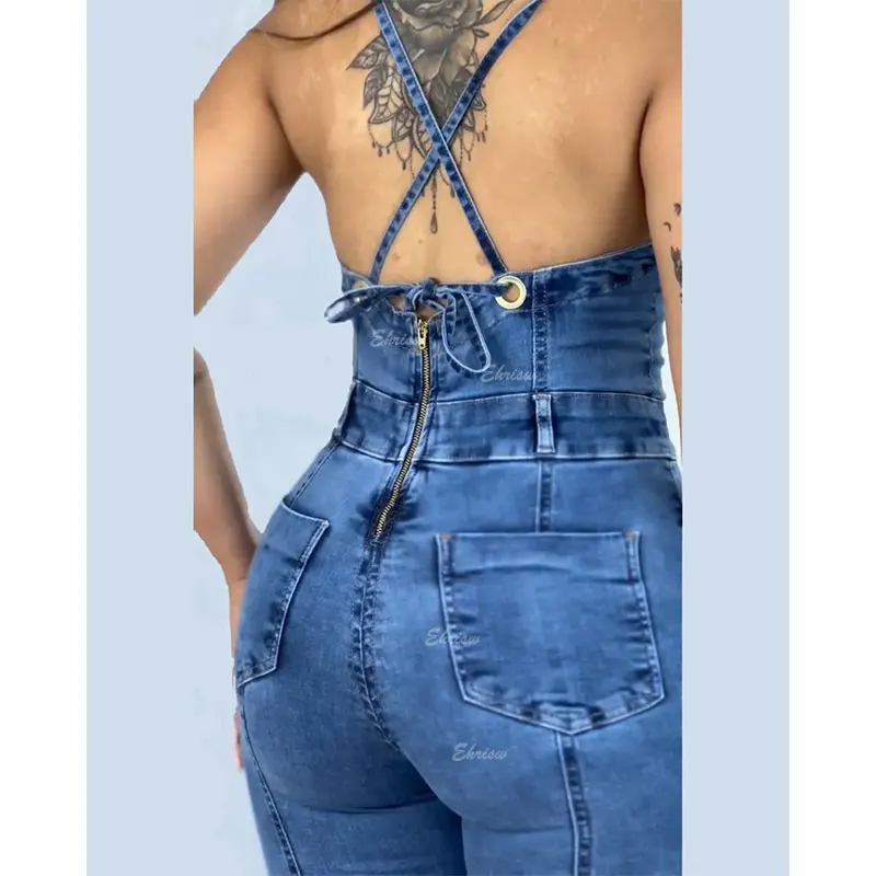 Fajas Colombianas Denim Jeans Jumpsuit-Blue