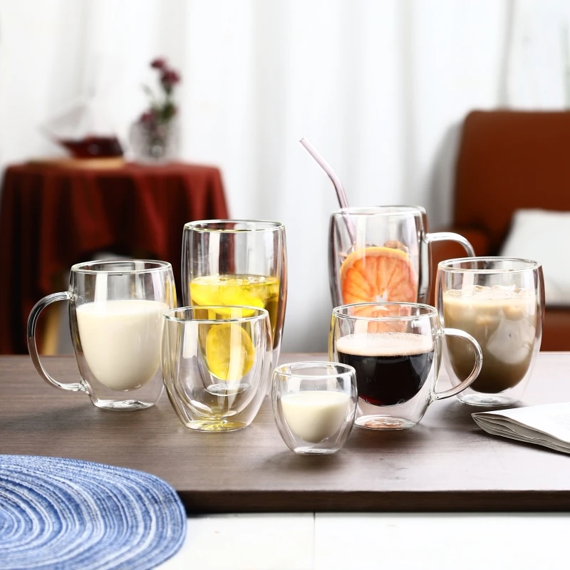 350 ml  Clear Tea Cups Double Wall Glass Coffee Cup Hot Sale Perfect for Party