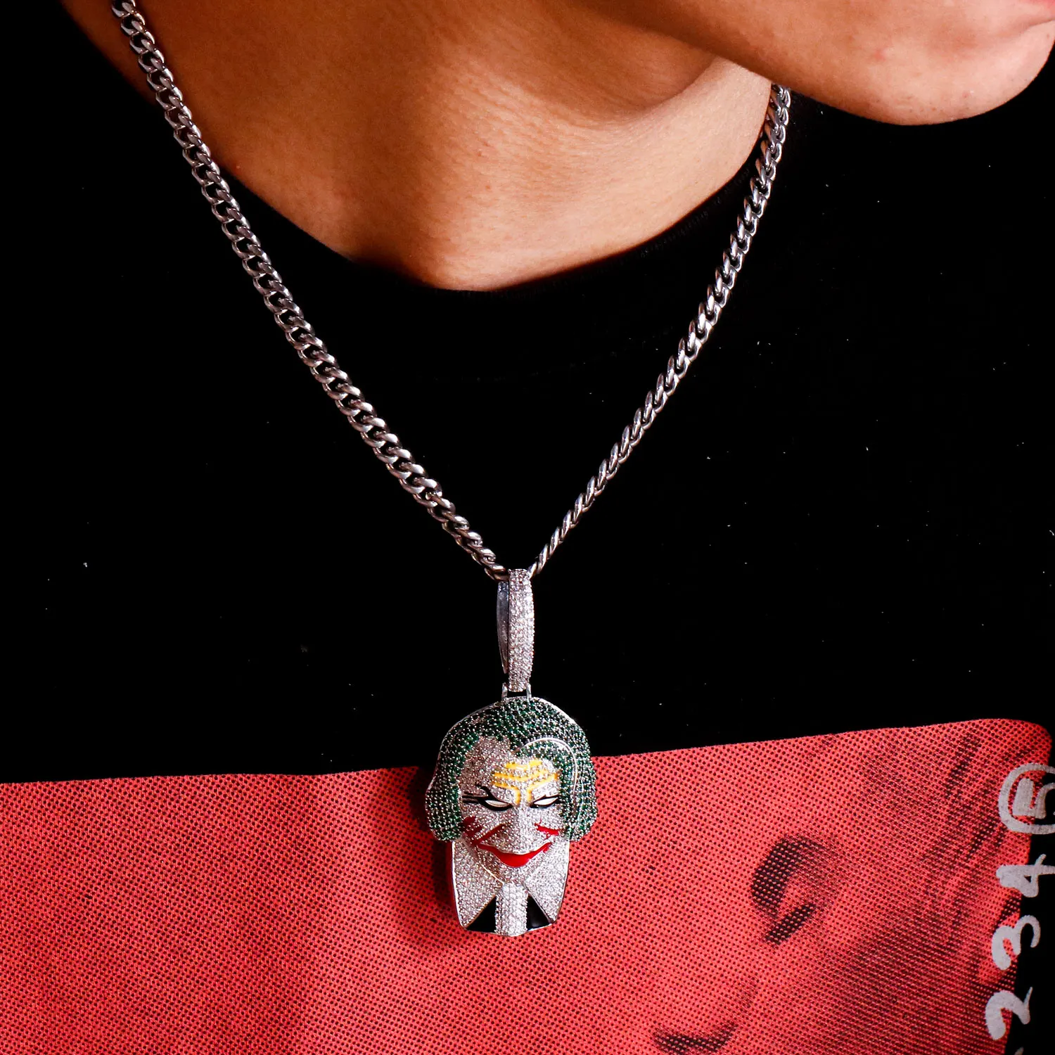 KING YEE 2021 New Design Joker CZ Jewelry Pendant Iced Out Colored Diamond Clown Pendant