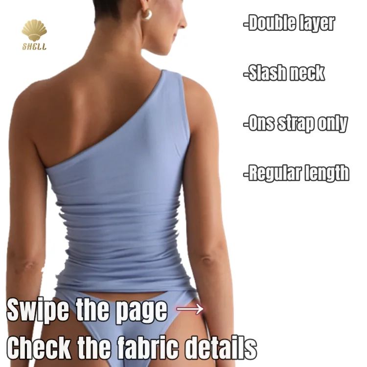 Luluxixiyaya Double Layer 180gsm Slash Neck One Shoulder Fashion Blue Custom Ladies Blouses and Tops Women