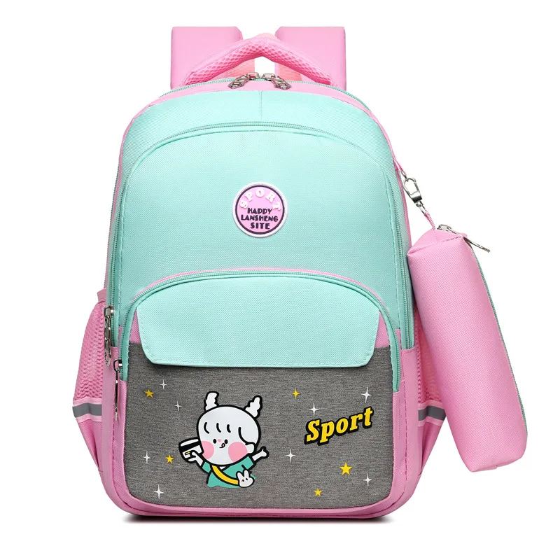 Wholesale kids korean students school book backpack 1 to 6 grades plain primary school bag with pencil case